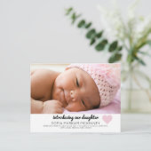 Pink Baby Girl Geburtshilfe Ankündigung Foto Postk (Stehend Vorderseite)