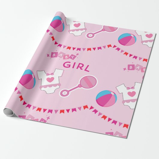 Pink Baby Girl Geschenkpapier (Ungerollt)