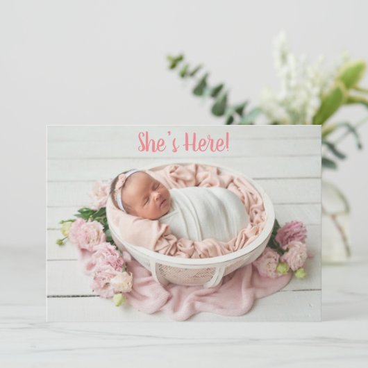 Pink Baby Girl Gingham Kariert Niedlich Ankündigung (Stehend Vorderseite)