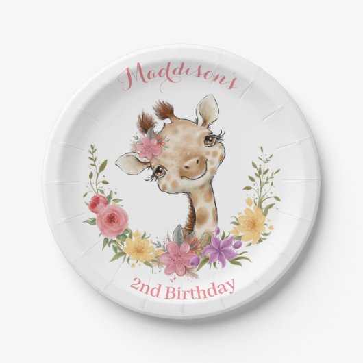 Pink Baby Girl Giraffe Geburtstag Pappteller (Vorderseite)
