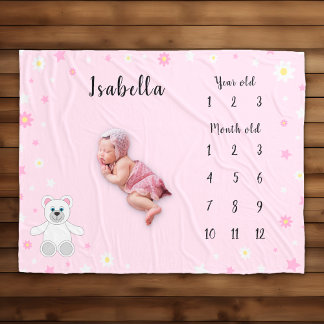 Pink Baby Girl Milestone Fleecedecke
