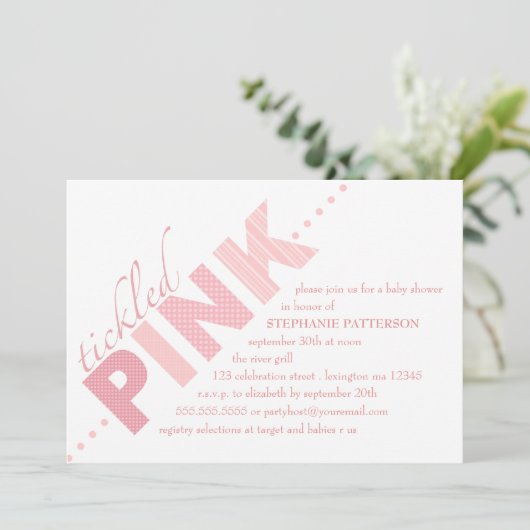 Pink Baby Girl Modern Baby Dusche Einladung (Stehend Vorderseite)