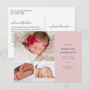 Pink Baby Girl Multi-Foto Neugeborene Ankündigung Postkarte