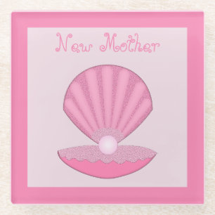 Pink Baby Girl Oyster Muschel and Pearl Junge Mutt Glasuntersetzer