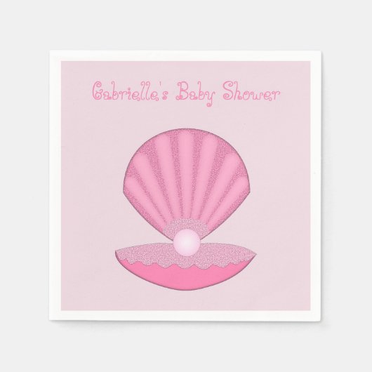 Pink Baby Girl Oyster Muschel und Pearl Baby Dusch Serviette (Vorderseite)