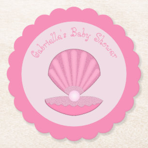 Pink Baby Girl Oyster Muschel und Pearl Baby Dusch Untersetzer