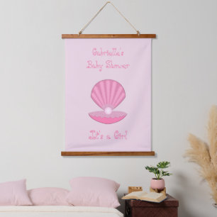 Pink Baby Girl Oyster Muschel und Pearl Baby Dusch Wandteppich Mit Holzrahmen