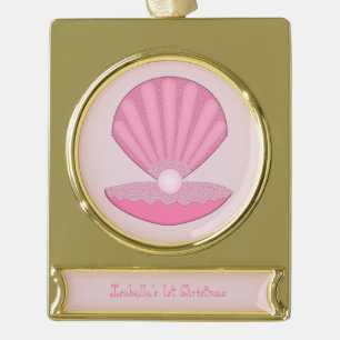 Pink Baby Girl Oyster Muschel und Pearl Custom Banner-Ornament Gold