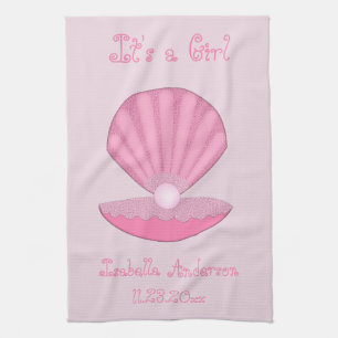 Pink Baby Girl Oyster Muschel und Pearl Custom Geschirrtuch