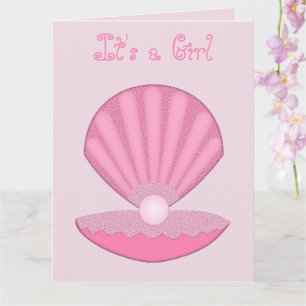 Pink Baby Girl Oyster Muschel und Pearl Custom Karte