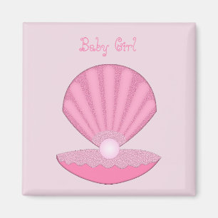 Pink Baby Girl Oyster Muschel und Pearl Custom Magnet