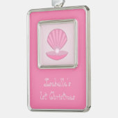 Pink Baby Girl Oyster Muschel und Pearl Custom Rahmen-Ornament Silber (Links)