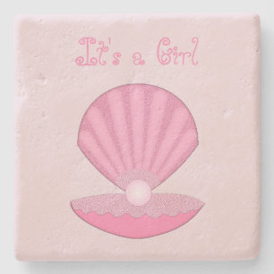 Pink Baby Girl Oyster Muschel und Pearl Custom Steinuntersetzer