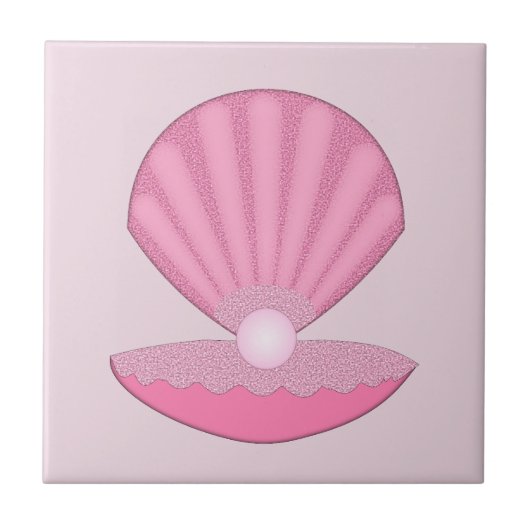 Pink Baby Girl Oyster Muschel und Perle Fliese (Vorderseite)