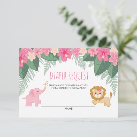 Pink Baby Girl Safari Duschdiapkarte Begleitkarte (Stehend Vorderseite)