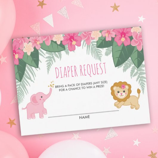 Pink Baby Girl Safari Duschdiapkarte Begleitkarte