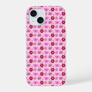 Pink Baby Girl Schmetterlinge und Blume Gemustert iPhone 15 Hülle