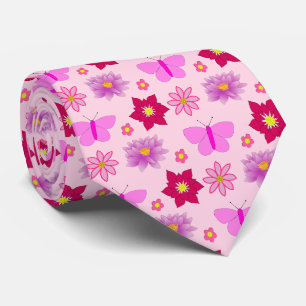 Pink Baby Girl Schmetterlinge und Blume Gemustert Krawatte