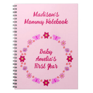 Pink Baby Girl Schmetterlinge und Blume Junge Mutt Notizblock
