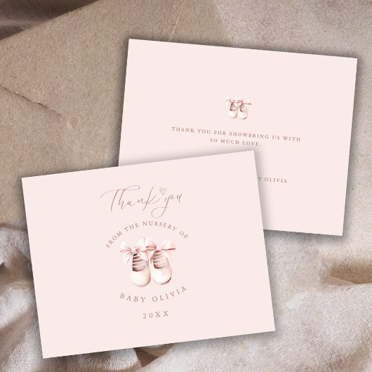 Pink Baby Girl Shoes Nursery of Kids Thank You Dankeskarte