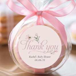 Pink Baby Girl Shower Elegantes Skript vielen Dank Runder Aufkleber