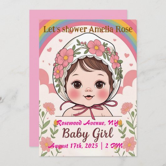 Pink Baby Girl Shower Invitation Einladung (Vorne/Hinten)