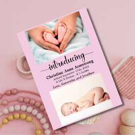 Pink Baby Girl Size and Weight Foto Birth Ankündigung