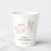 Pink Baby Girl Stork Baby Dusche Pappbecher (Vorderseite)