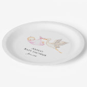 Pink Baby Girl Stork Baby Dusche Pappteller (Schrägansicht)