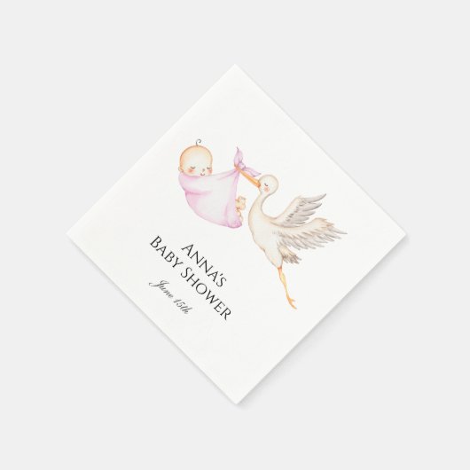 Pink Baby Girl Stork Baby Dusche Serviette (Ecke)