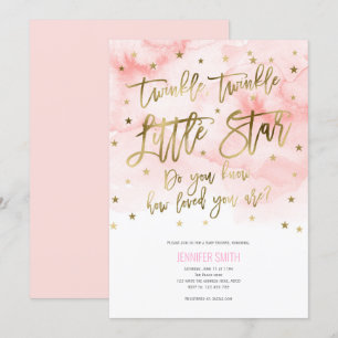 Pink, Baby Girl, Twinkle kleine Sterne, Babydusche Einladung