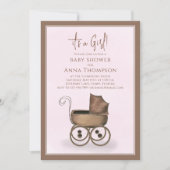 Pink Baby Girl Vintage Duschvorlage Einladung (Vorderseite)