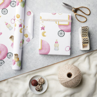 Pink Baby Girl Watercolor Thema Kinderdusche Geschenkpapier