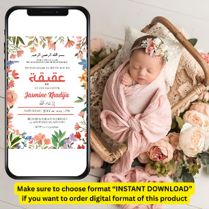 Pink Baby Girl Wildblume Muslim Aqiqah Aqeeqa Einladung