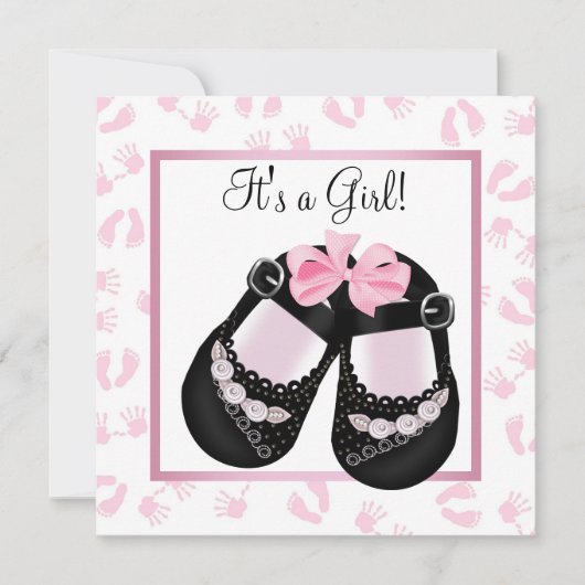 Pink Baby Hands and Footprints Baby Shower Einladung (Vorderseite)