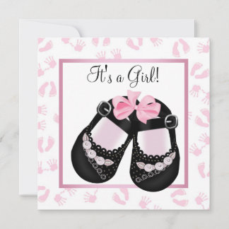 Pink Baby Hands and Footprints Baby Shower Einladung