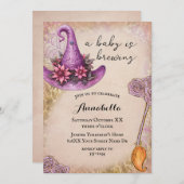 Pink Baby Hexe Halloween Babydusche Einladung (Vorne/Hinten)