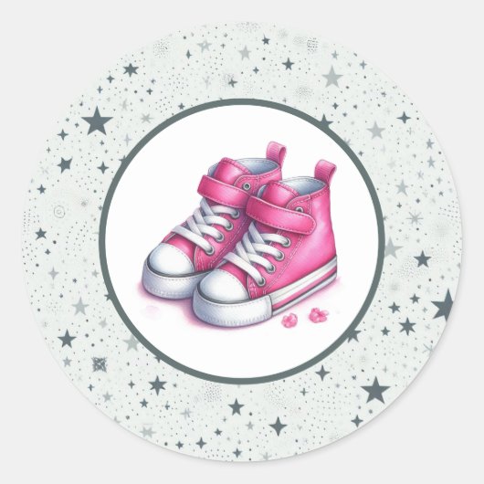 Pink Baby High Tops Babydusche Runder Aufkleber (Vorderseite)
