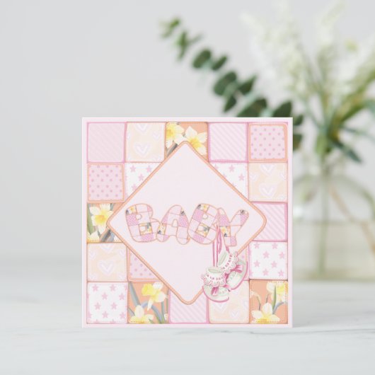 Pink Baby Hinterns Patchwork Baby Girl Dusche Einladung (Stehend Vorderseite)