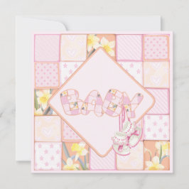 Pink Baby Hinterns Patchwork Baby Girl Dusche Einladung