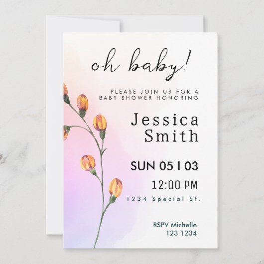 Pink Baby in Bloom Baby Dusche einladen Einladung (Vorderseite)