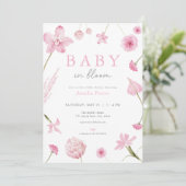 Pink Baby in Bloom Baby Dusche Einladung (Stehend Vorderseite)