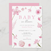 Pink Baby in Bloom Baby Dusche Einladung (Vorne/Hinten)