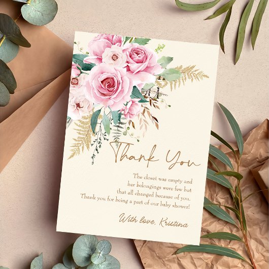 Pink Baby in Bloom Boho Bloral Baby Dusche Dankeskarte