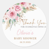 Pink Baby in Bloom Boho Blumenspülung Runder Aufkleber (Vorderseite)