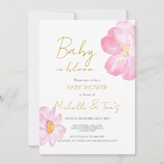 Pink Baby in Bloom Einladung (Vorderseite)