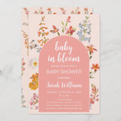 Pink Baby in Bloom Floral Girl Dusche Wildblumen Einladung (Vorne/Hinten)