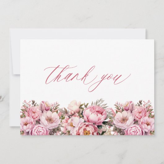 Pink Baby in Bloom | Floral Peony Baby Shower Dankeskarte (Vorderseite)