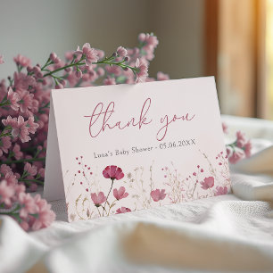 Pink Baby in Bloom Floral Wildblume Babydusche Dankeskarte