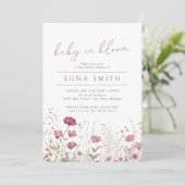 Pink Baby in Bloom Floral Wildblume Babydusche Einladung (Stehend Vorderseite)